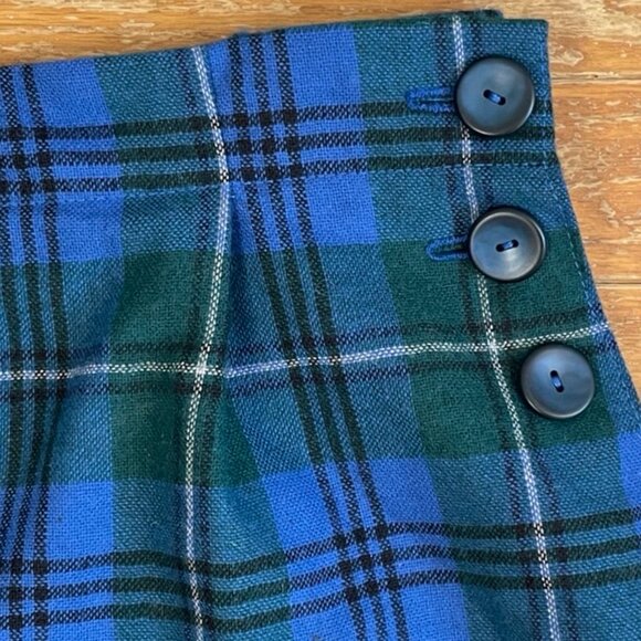 Vintage Wool Suit Set Size Medium 80s Blue Plaid Skirt & Cropped Jacket Plaid w - Picture 7 of 9